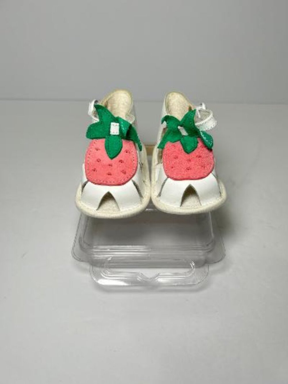 Vintage Leather Infant Baby Sandals Shoes Strawberry White Sz 16 Made In France